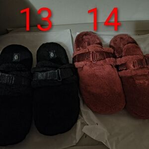 UGG Black and Burgundy Furry Slippers